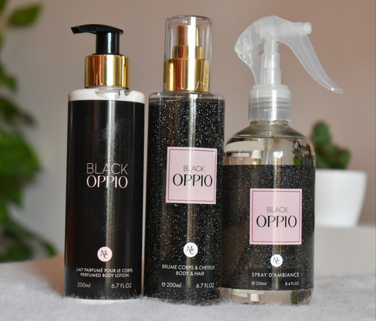 Trio: Brume + Lait pour le corps + Spray d'ambiance _ Black Oppio